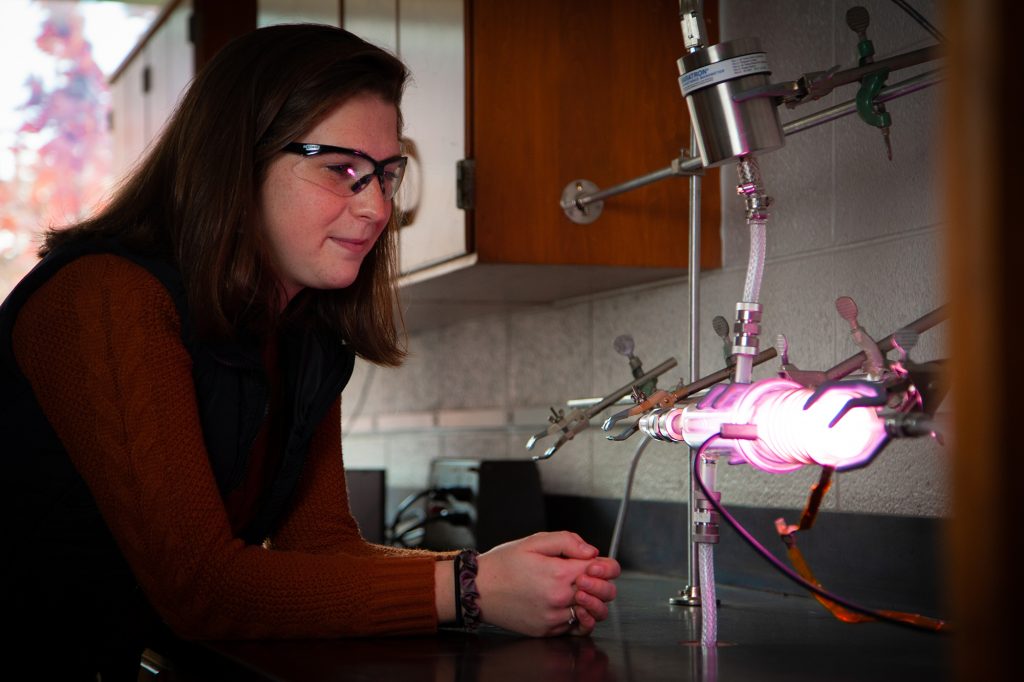 Environmental Engineering major Mel Fouts at work in the lab