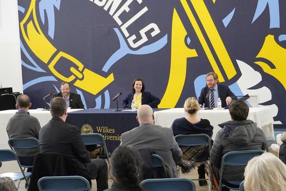 An open forum discussion of the Russia/Ukraine conflict was held on Tues., March 1, featuring Andreea Maierean, assistant professor of political science, Jonathan Kuiken, associate professor of history, and Andy Miller, associate professor of political science.