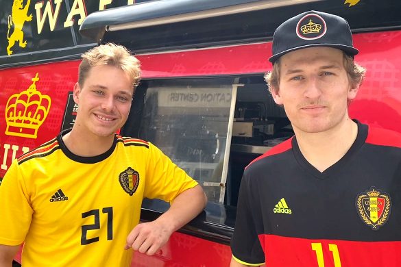 Toon De Schepper and Billy Berry in front of their All Belgium Waffles food truck.