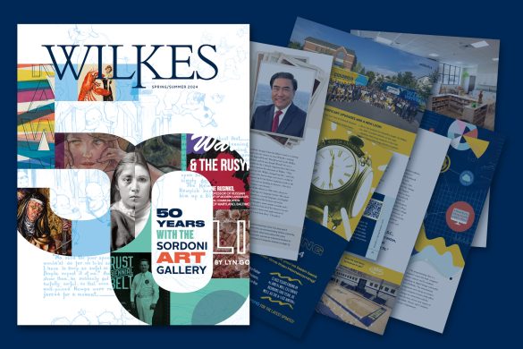 Wilkes magazine graphic featuring sordoni 50th anniversary cover and snapshots of pages inside
