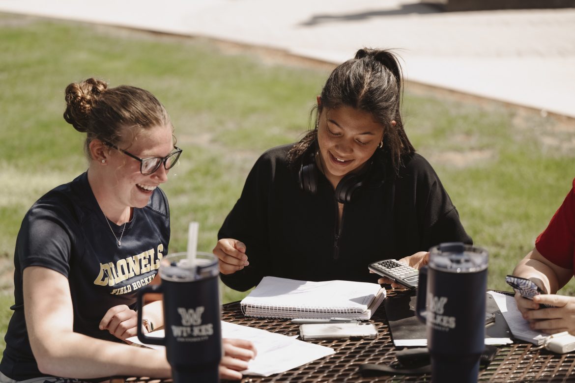 Students studying on the Wilkes University campus