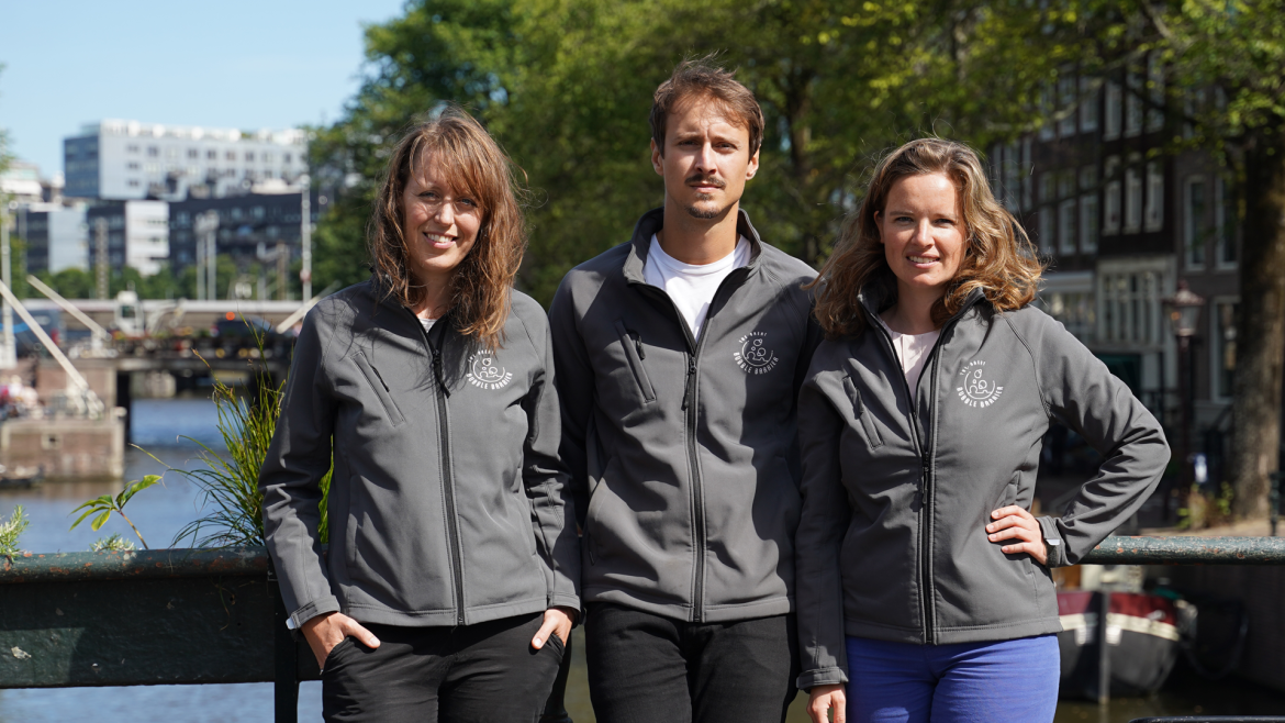 The Great Bubble Barrier cofounders Francis Zoet, chief operating officer, Philip Ehrhorn, chief technology officer, and Anne Marieke Eveleens, chief business development officer. Photo credit: EarthShot Prize