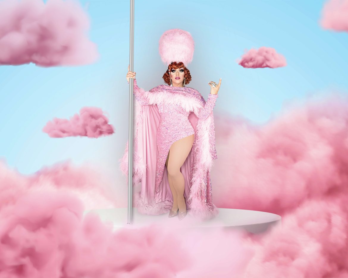 Drag performer Mrs. Kasha Davis on pink clouds