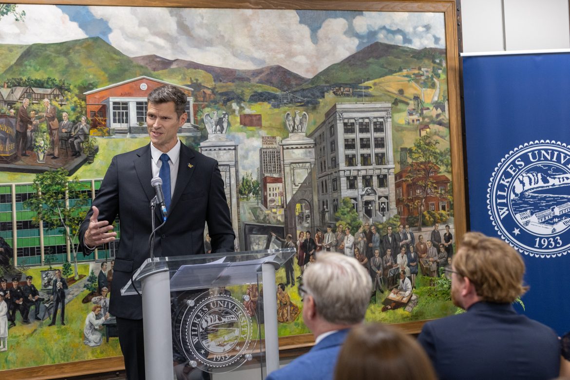 Dr. James Cousins addresses the Wilkes University campus community on June 25, 2026.
